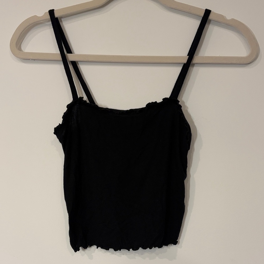 AMERICAN EAGLE Black Ribbed Spaghetti Strap Crop Top - Women's